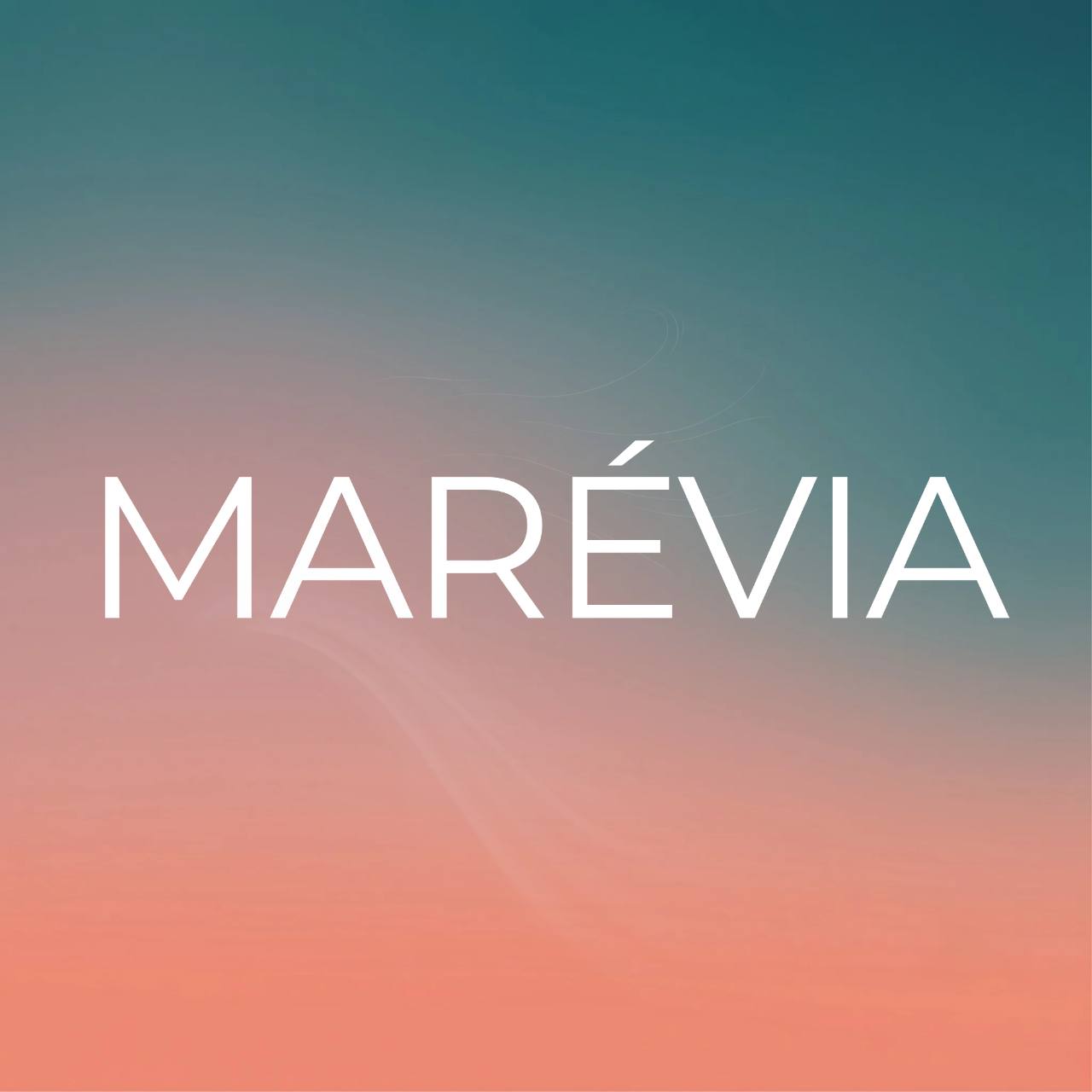 Marévia wordmark over a muted teal and coral coastal gradient