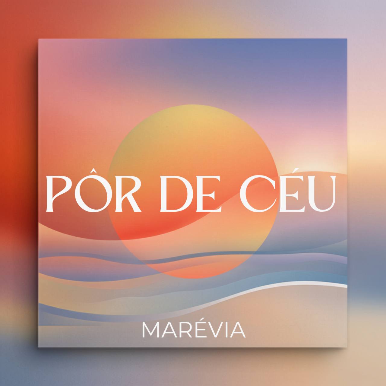 Pôr de Céu cover artwork with a glowing sun, layered coastal forms, and the Marévia name